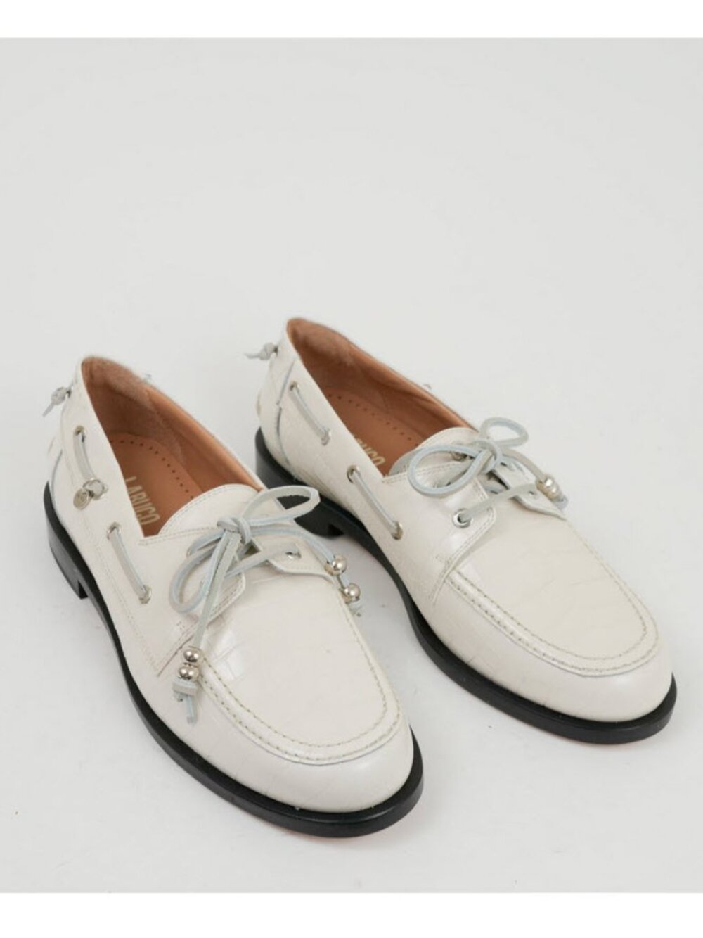Labucq Nelson Boat Shoe in  Ivory Crocco Sz EU40/US9.5-10